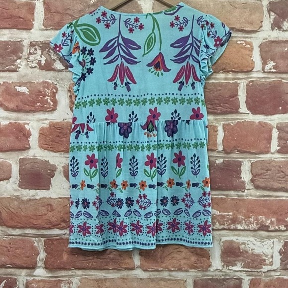 Easel Babydoll Top Women's S Blue Boho Floral Ruffle Sleeve Casual Shirt - Picture 4 of 8